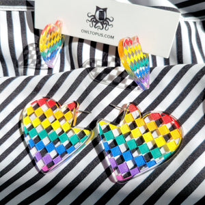 Rainbow Gal Checkered Heart Hoops