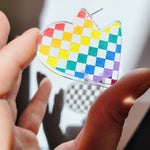 Load image into Gallery viewer, Rainbow Gal Checkered Heart Hoops
